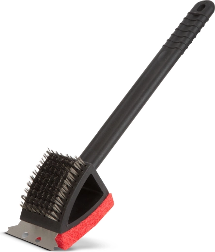 Grill cleaning brush and sponge with plastic handle