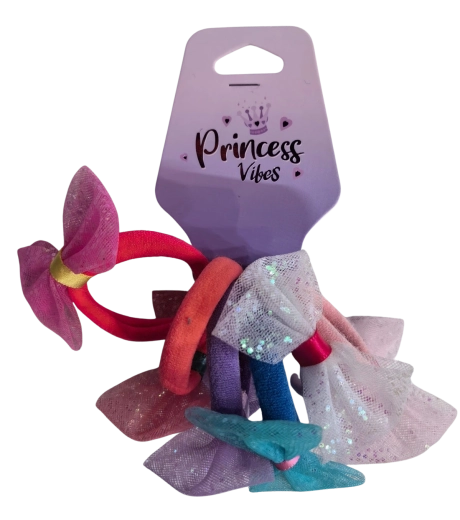 PINK set of hair elastics with a tulle bow, 6 pcs