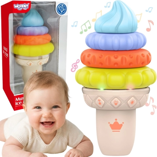WOOPIE Musical Ice Cream Cone – sensory stacking toy with sound and light (5 pieces)