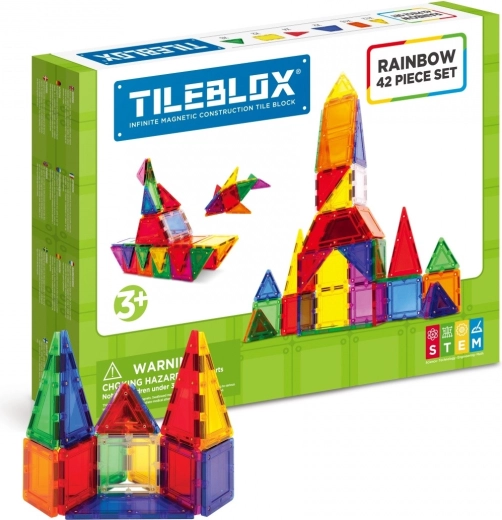 Magnetinė konstravimo sistema Tileblox – vaivorykštinis rinkinys 42 vnt.
