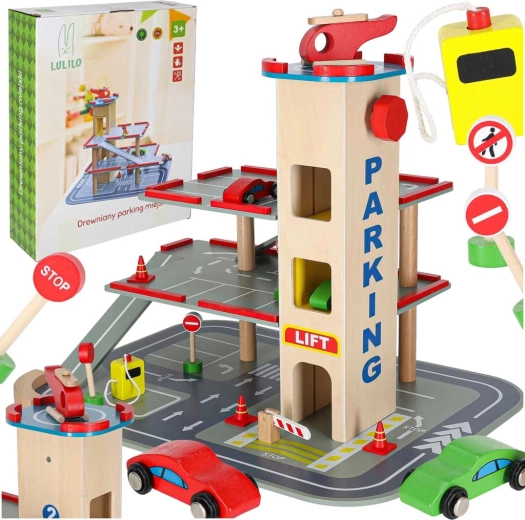 Medinė automobilių stovėjimo aikštelė LULILO Benino – kelių lygių garažas su liftu