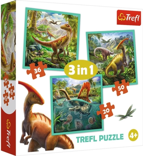 Dėlionė 3 viename – Nuostabus dinozaurų pasaulis TREFL