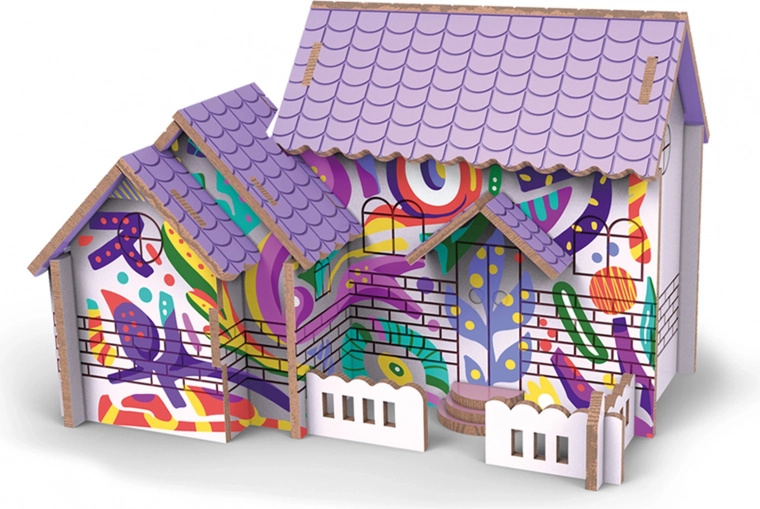 3D medinis dėlionės namelis su dažais