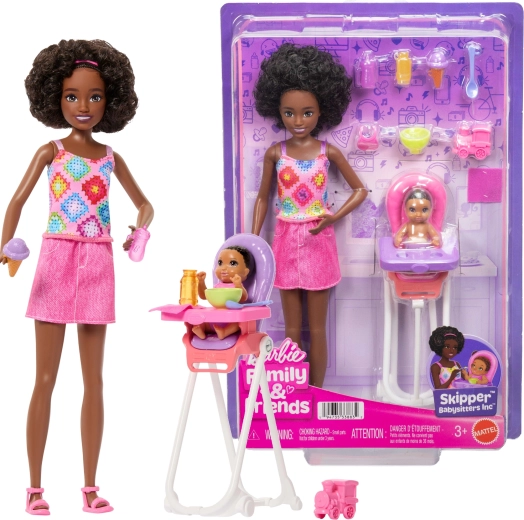 Barbie auklė Skipper su kūdikiu ir maitinimo kėdute