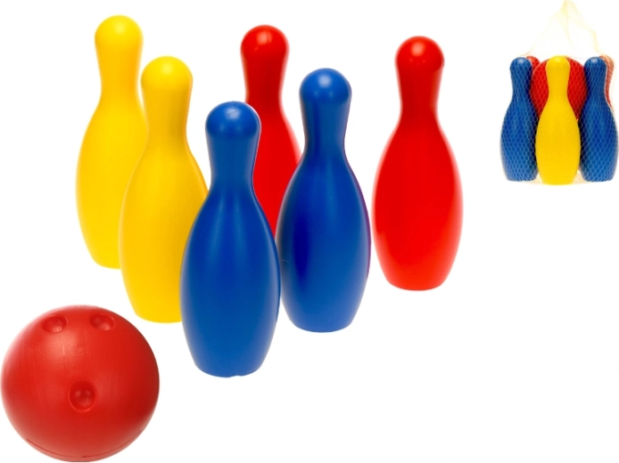 Plastikiniai kėgliai vaikams 19 cm, 6 kėgliai ir kamuoliukas tinklelyje