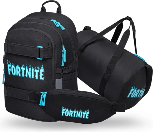 Baagl Fortnite Blue set – Skate school backpack, Hoop sports bag and Snap waist bag