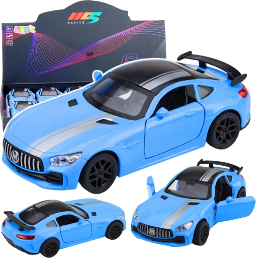 Metalinis sportinis automobilis 1:32 su atidaromomis durimis, šviesomis ir garsais – mėlynas