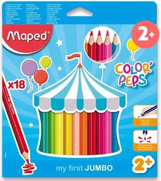 Trikampiai Jumbo spalvoti pieštukai „Color'Peps“ nuo Maped, 18 vnt.