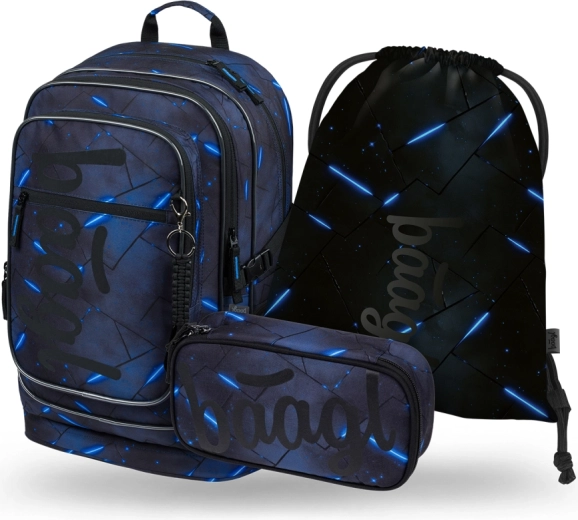 Baagl school set 3 pcs Cubic Flash – backpack, pencil case and GRS drawstring bag
