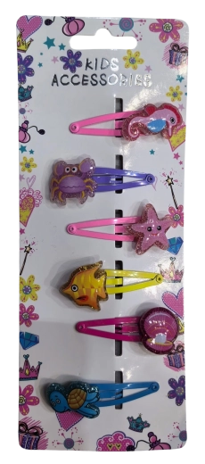 PINK plaukų segtukų rinkinys su jūrų gyvūnėlių motyvais, mix, 6 vnt.