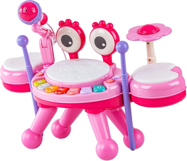 Būgnai, pianinas ir mikrofonas viename žaisle