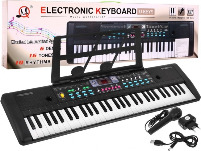 Vaikiškas keyboardas su mikrofonu ir natų stovu