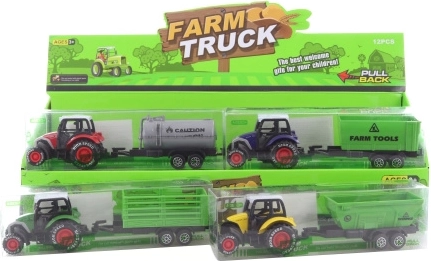 Metal tractor with pull-back action and plastic tipper trailer