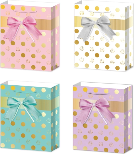 Gift Bag M with Bow and Polka Dots