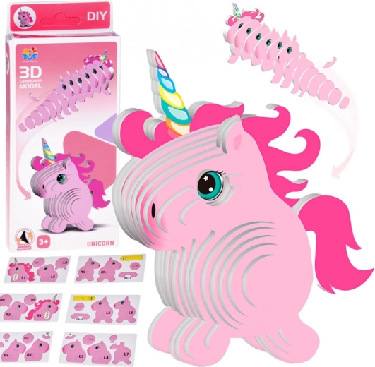 3D kartoninė dėlionė – rožinis vienaragis DIY