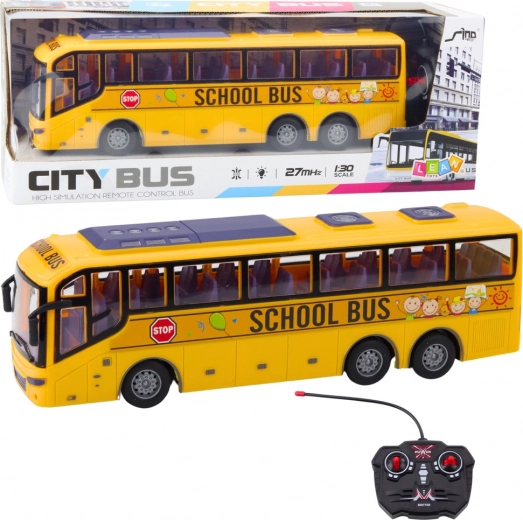 Lenktyninis geltonas mokyklinis autobusas RC 1:30 su nuotolinio valdymo pultu