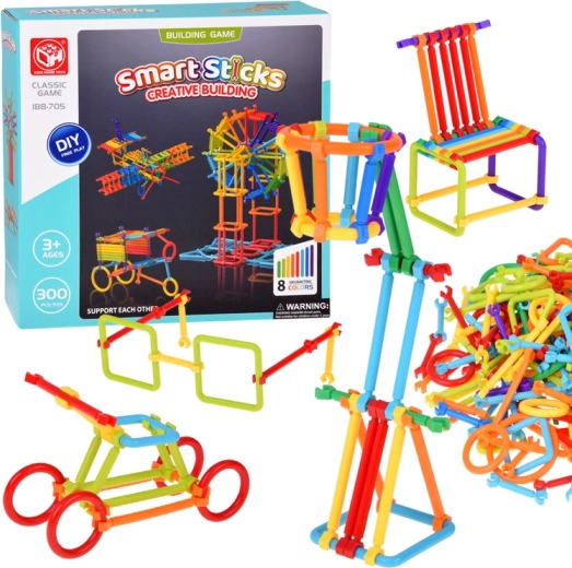 Konstrukcinis konstruktorius Smart Sticks – strypeliai ir jungtys, 300 dalių