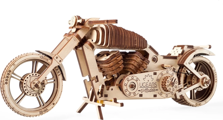 Medinė 3D dėlionė motociklas UGEARS – mechaninis modelis be klijavimo