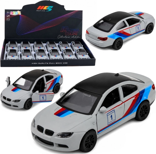 Metalinis sportinis automobiliukas su pull-back mechanizmu, matinės pilkos spalvos 1:32 – 1 vnt.