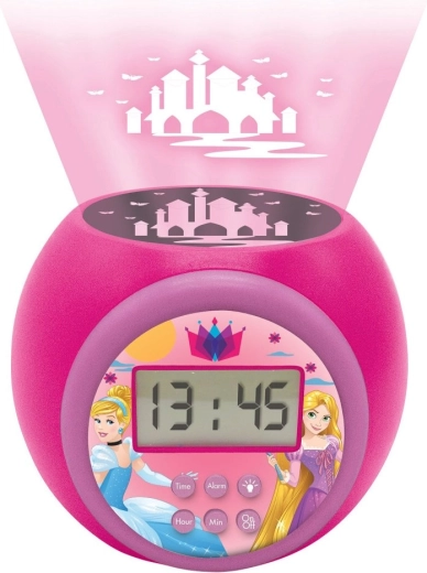 Pink children's alarm clock with projector DISNEY PRINCESSES and night light