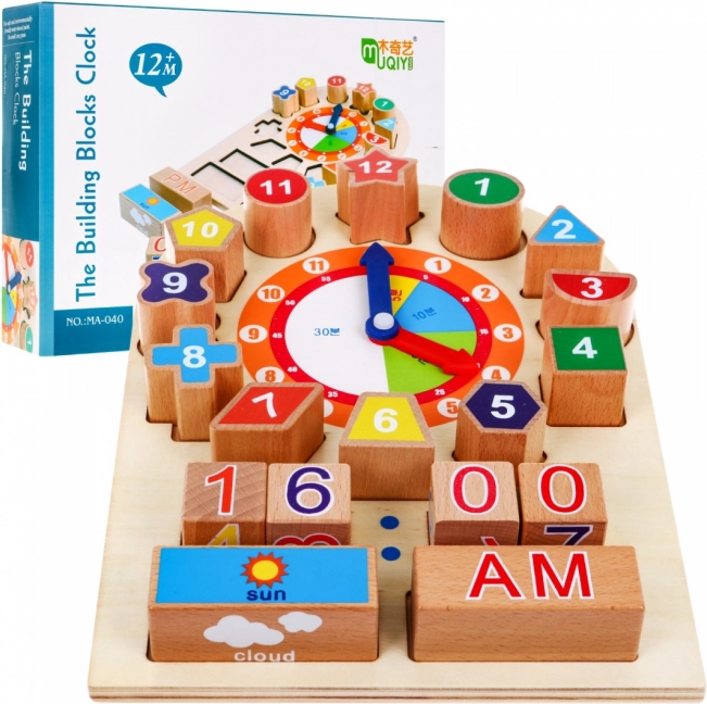 Wooden Educational Board Clock for Kids 12m+ Learning Time, Weather and Months
