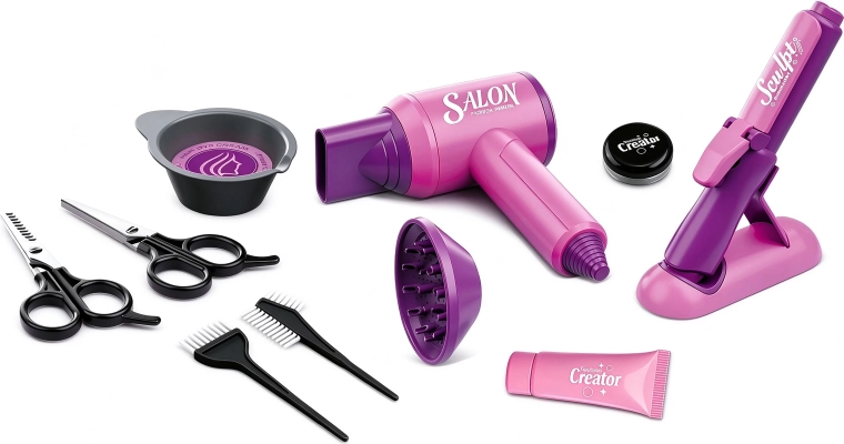 Hairdressing Set with Hair Dryer and Light-Up Straightener