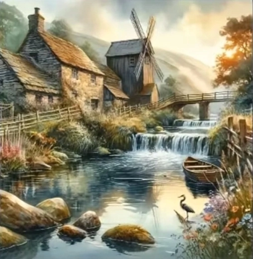 Norimpex Paint by Numbers Mill by the River 40 × 50 cm