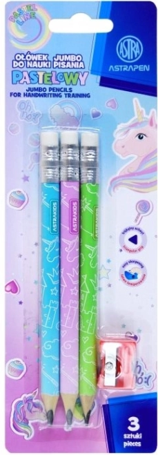 Triangular HB Pencils with Sharpener ASTRA Unicorn, 3 pcs