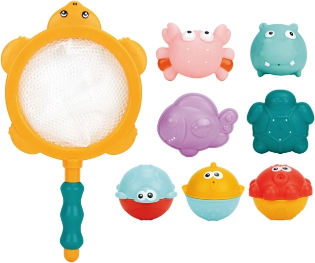 Baby Mix bath toy set with a strainer and animal figures - 8 pieces
