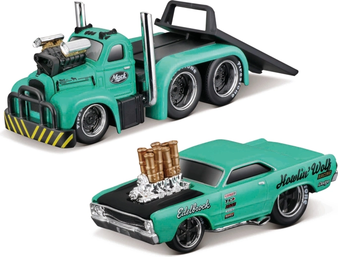Maisto Muscle transports Mack B-61 platforma su Dodge Dart HEMI gasser 1:64