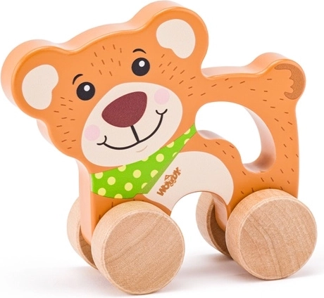 Woodyland wooden bear on wheels with handle