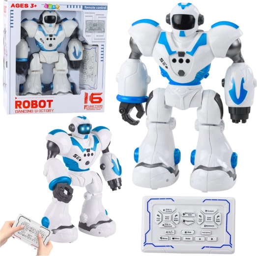 Interaktyvus mokomasis robotas su nuotolinio valdymo pultu, 16 funkcijų, šviesos ir garsai – mėlynas