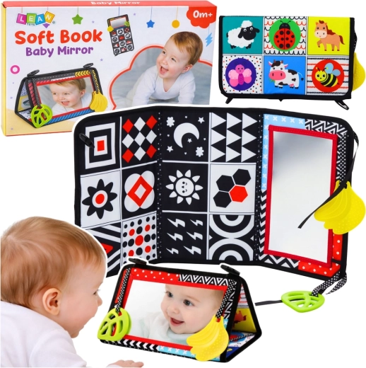 High-contrast sensory play mat with safe mirror for babies