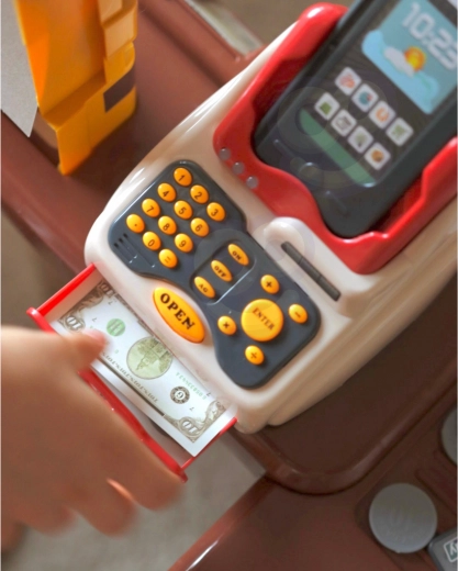 Cash register, scales and scanner for realistic play