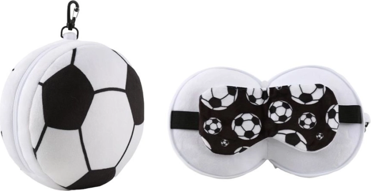 I-Total travel pillow in the shape of a soccer ball with eye mask