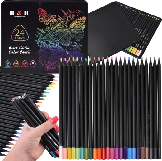 Spalvoti pieštukai Black Edition – 24 spalvų rinkinys metalinėje dėžutėje