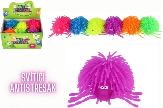 Antistresinis spaudomas kamuoliukas voras 10 cm su šviesa (silikonas, 6 spalvos)