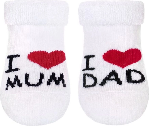 Kūdikių frotinės kojinės New Baby I Love Mum and Dad, baltos, 0–3 mėn.