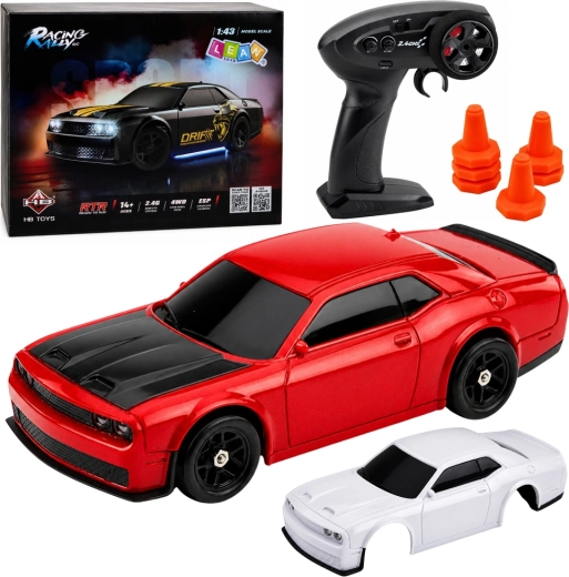 RC driftui skirtas sportinis automobilis 4WD 1:43 su ESP giroskopu, raudonas