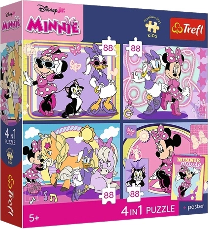 Trefl Disney Minnie Mouse dėlionė 4 viename (4×88 detalių) Magiškos akimirkos + kolekcinis plakatas