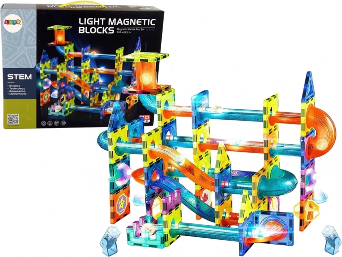 Šviečiantis magnetinis rutuliukų takelis – 110 dalių