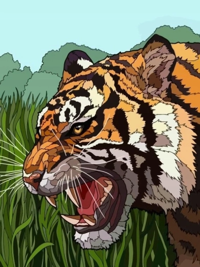 Paint by numbers roaring tiger in the grass 40 × 50 cm
