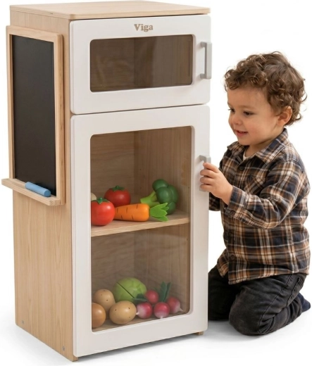 Viga Wooden Children's Refrigerator with Freezer and Chalkboard