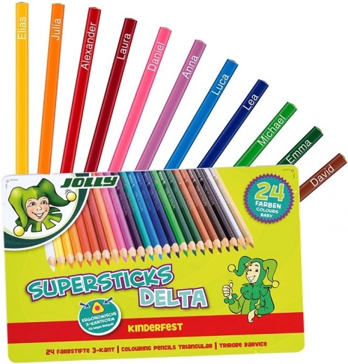 DELTA Triangular Colored Pencils, 24 colors, metal tin