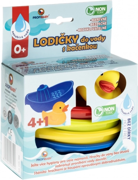 Plastikiniai laiveliai ir ančiukas voniai