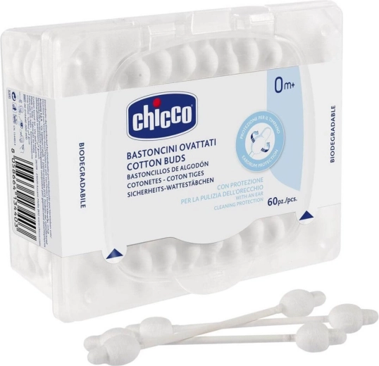 Chicco vatos tamponėliai su anatomine forma, 100% medvilnė, 60 vnt.