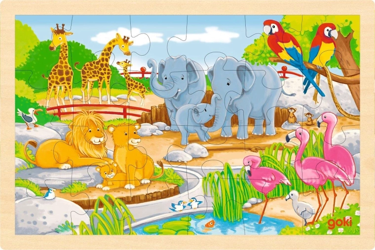 Double-sided wooden farm and zoo puzzle goki