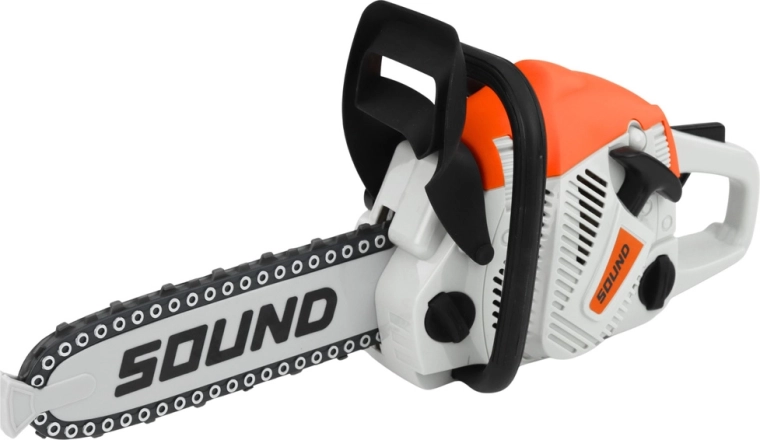 Motorinis pjūklas su garsais ir besisukančia grandine