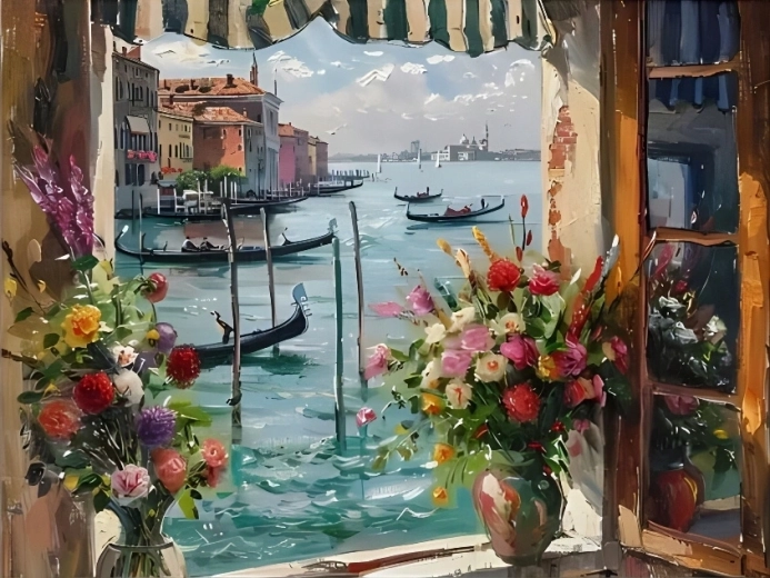 Norimpex Paint by Numbers Venice Harbor View Window 40 × 50 cm