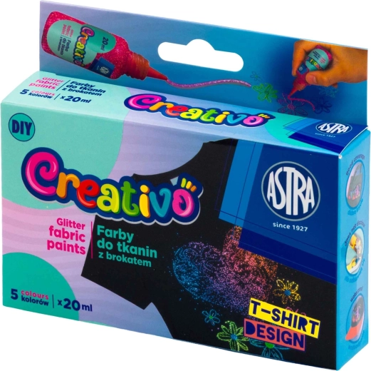 Tekstilės dažai su blizgučiais 5×20 ml ASTRA CREATIVO